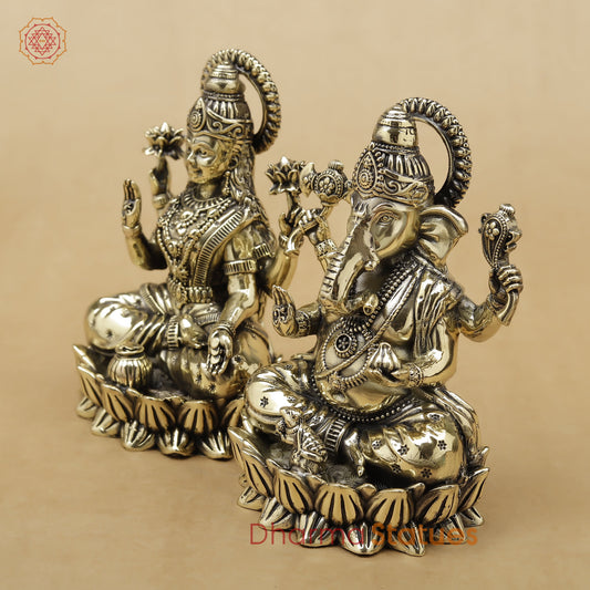Brass Lakshmi Ganesh Fine, 5"