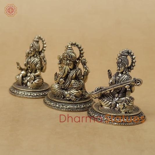 Brass Lakshmi Ganesh Saraswati Fine, 3"