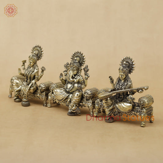 Brass Lakshmi Ganesh Saraswati Fine, 4"