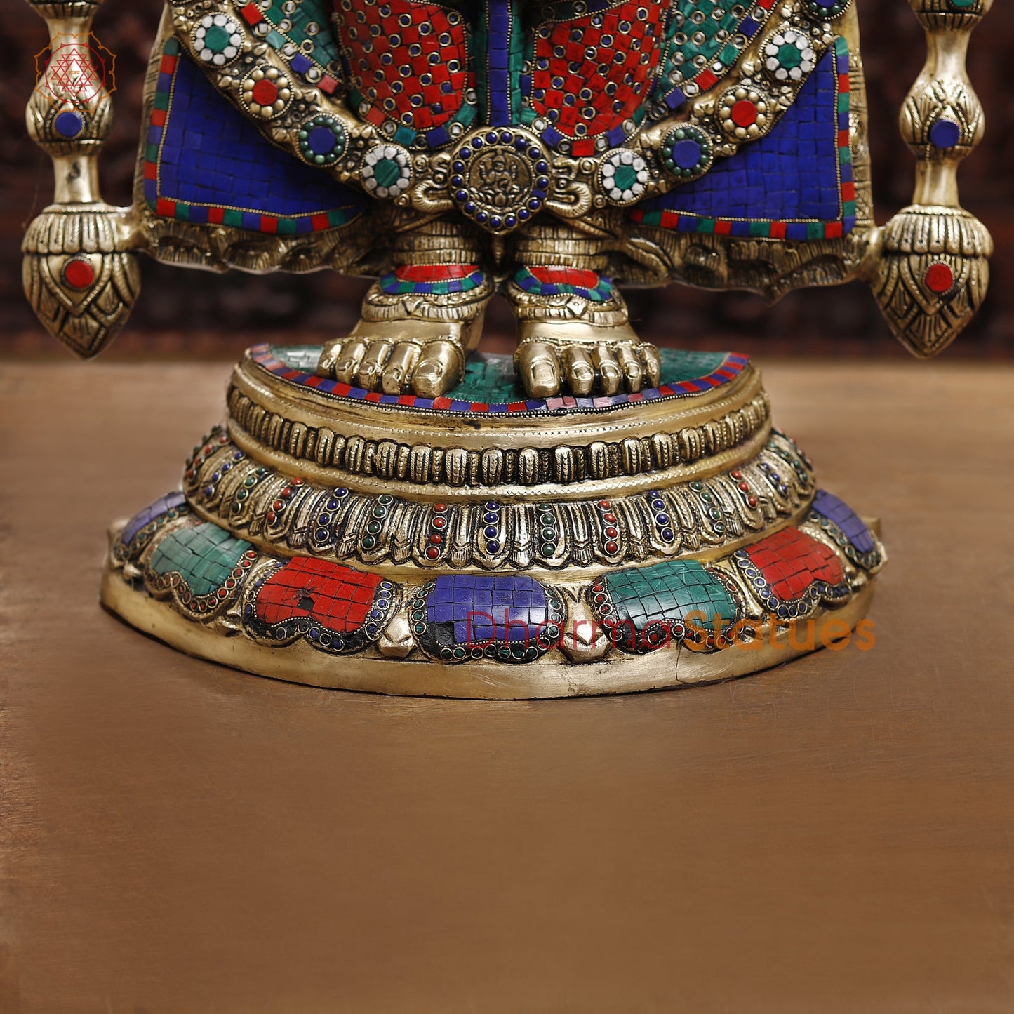 Brass Tirupati Balaji Idol, Venkateshwara Standing, Intricate Stone Work 46.5"