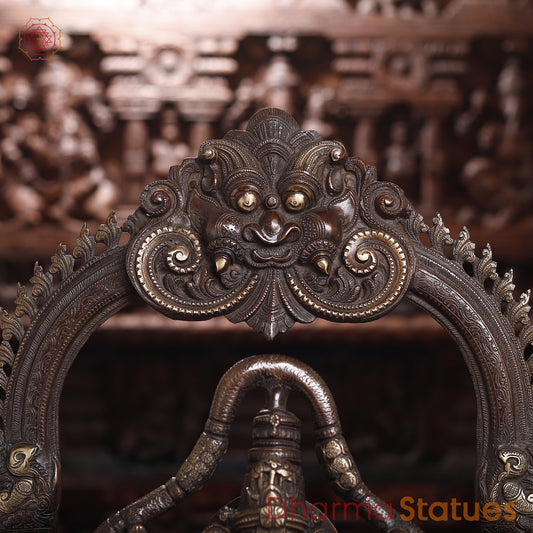 Brass Tirupati Balaji Statue, Standing Prabhavali Frame, Antique Finish 36"