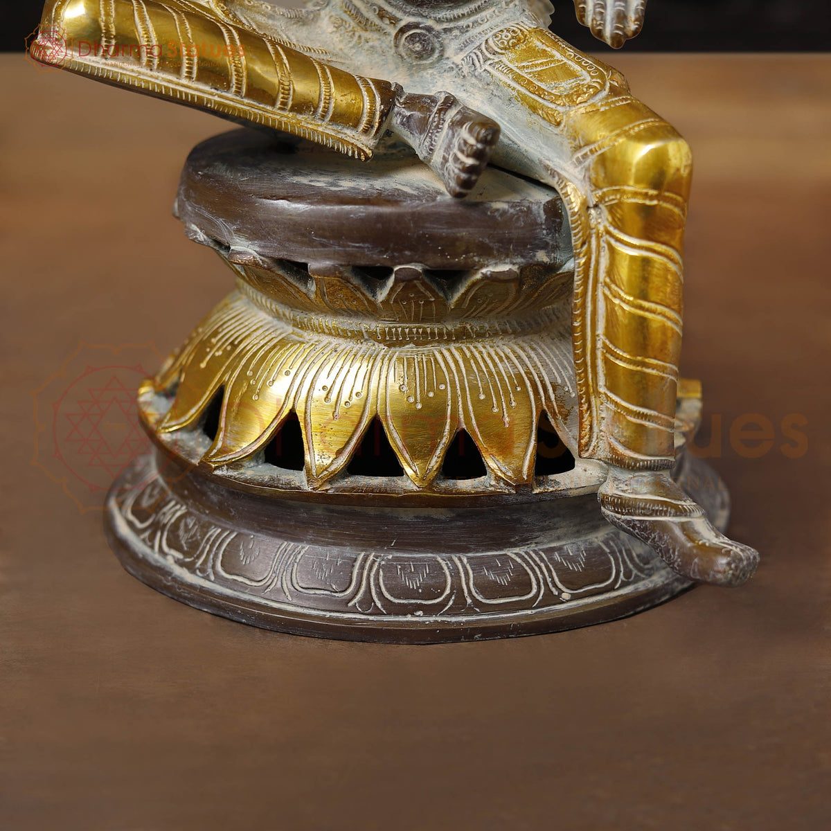 Brass Lakshmi Statue, Goddess of Wealth & Fortune, Antique Brown & Gold Finish 12"