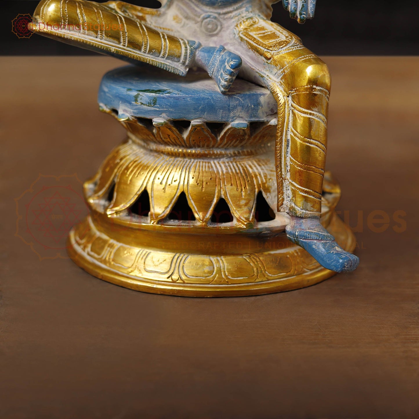 Brass Lakshmi Idol, Goddess of Wealth, Rustic Blue Patina with Gold Accrnts, 12"