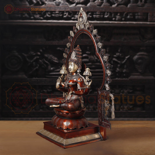 Brass Lakshmi Idol, Seated on Throne, Copper Finish with Golden Accents, 32.5"