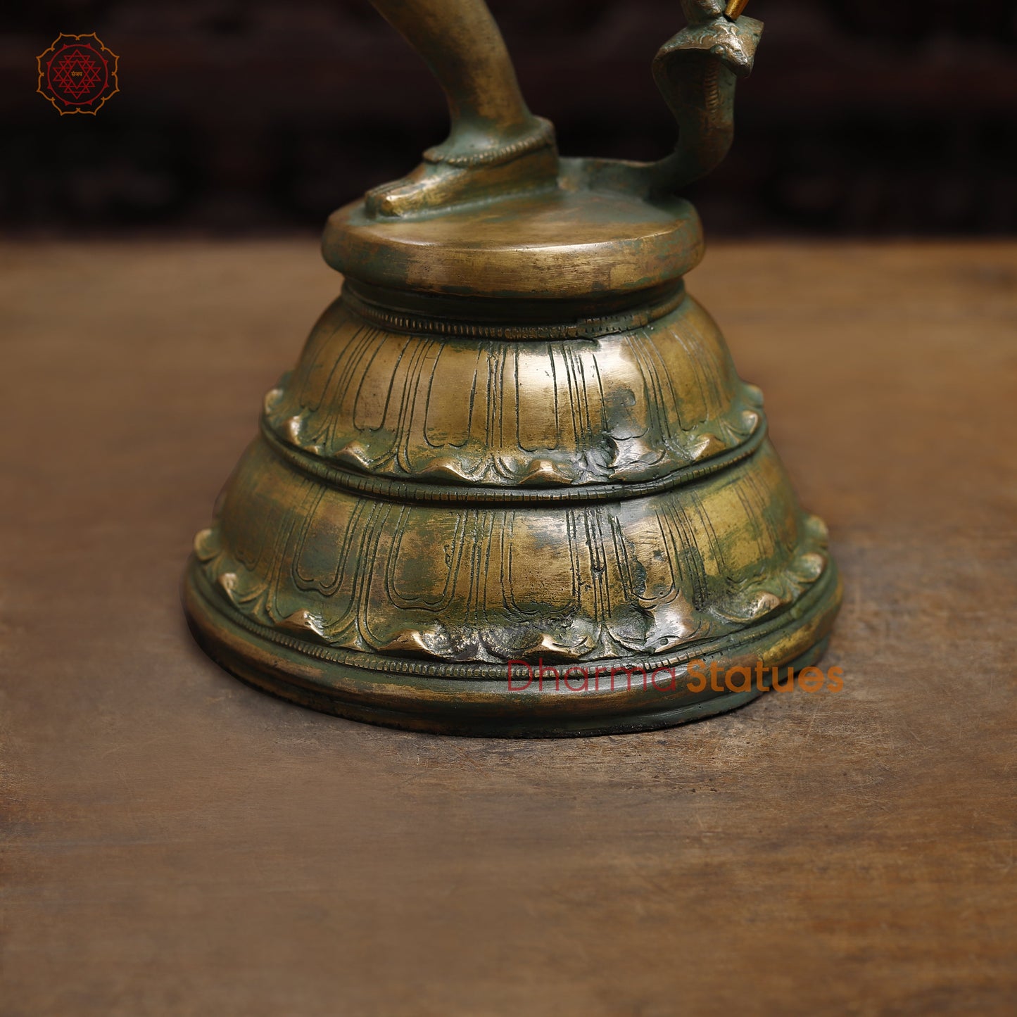 Brass Shiva Tandav, Antique Golden & Green Finish, 22"