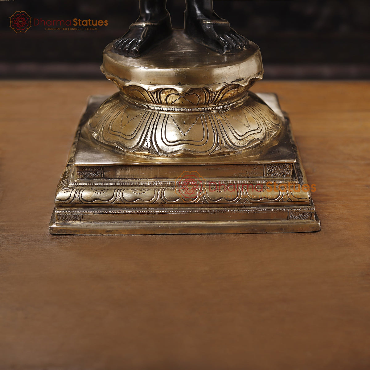 Brass Parvati Standing Fine Black Patina with Golden Hues, Carved in South India 27"