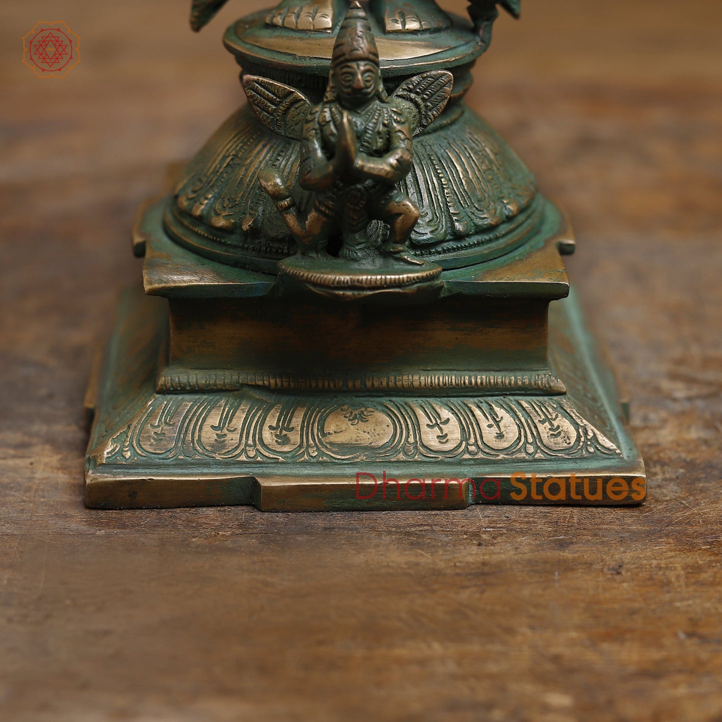 Brass Vishnu with Garuda, Antique Golden & Green Finish, 15"