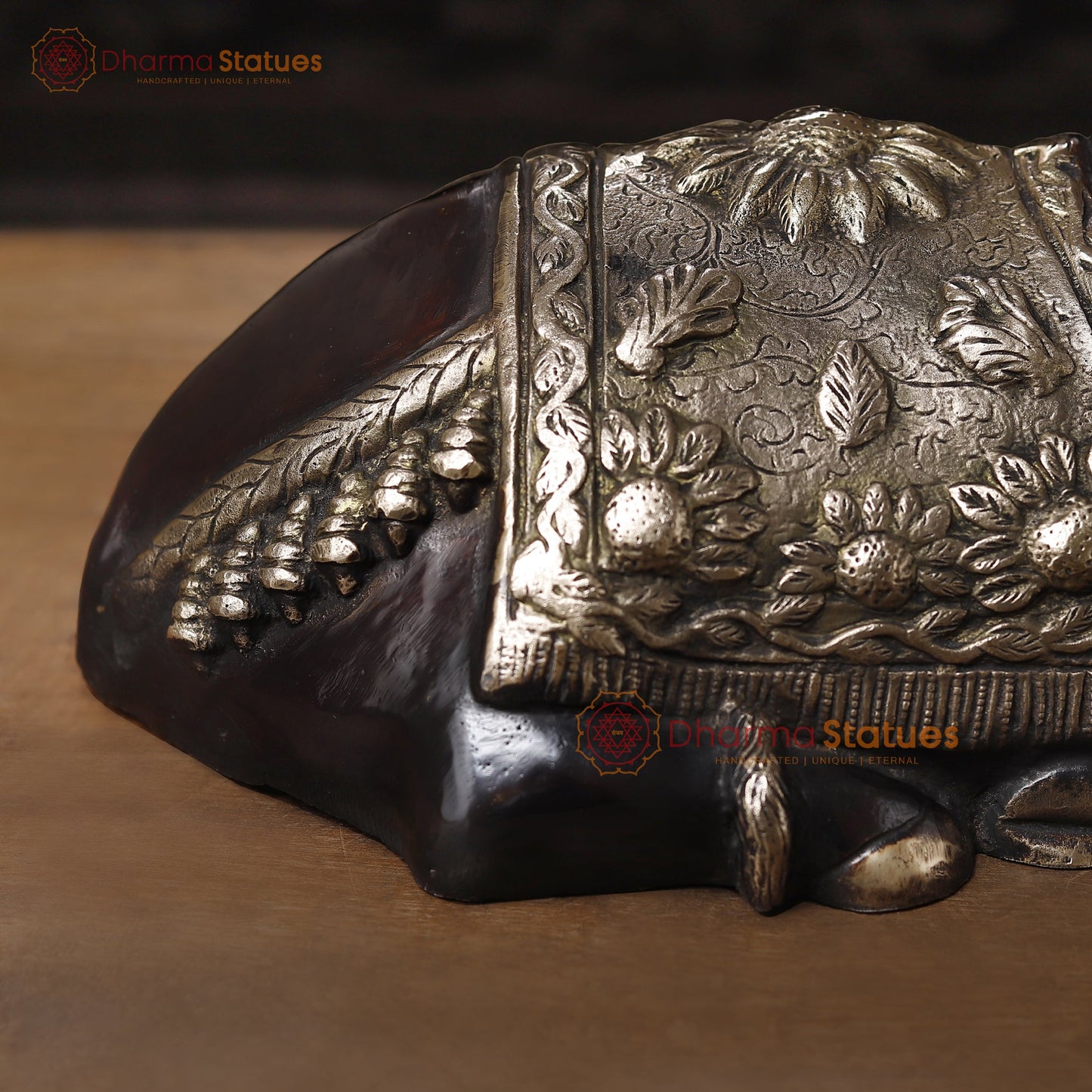 Brass Nandi Idol Seated, The Sacred Bull of Lord Shiva, Black Patina Finish with Golden Hues, 11"