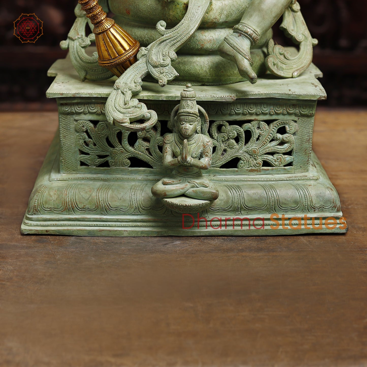 Brass Maha Abhishekam Vishnu Seated On Snake Throne, Antique Green Finish, 29"