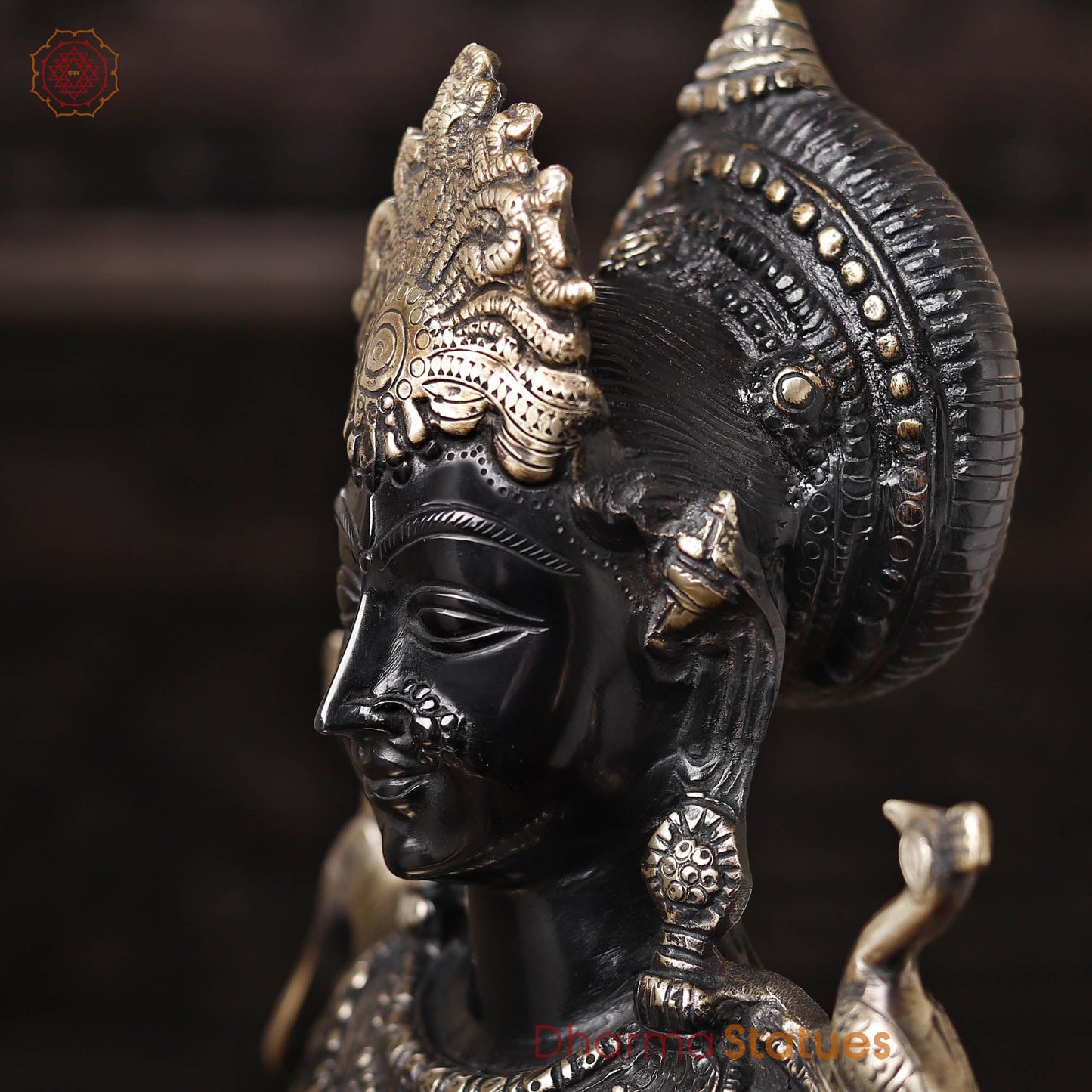 Brass Deep Lakshmi Idol, Lakshmi Holding a Diya Lamp, Black Golden Finish, 30.5"