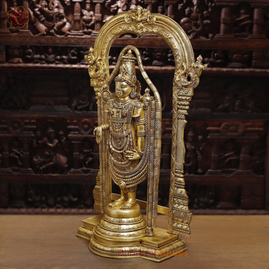 Brass Balaji Statue Fine Work, Crafted by Artist in Thanjavur (Masterpiece), Special Gold Finish 39.5"