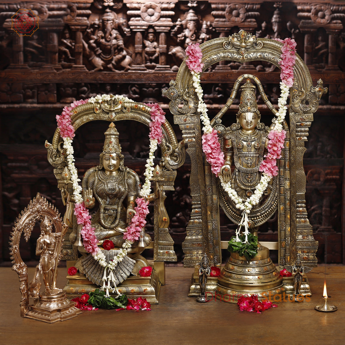 Brass Lakshmi & Tirupati Balaji, Fine Golden Finish, 39.5"