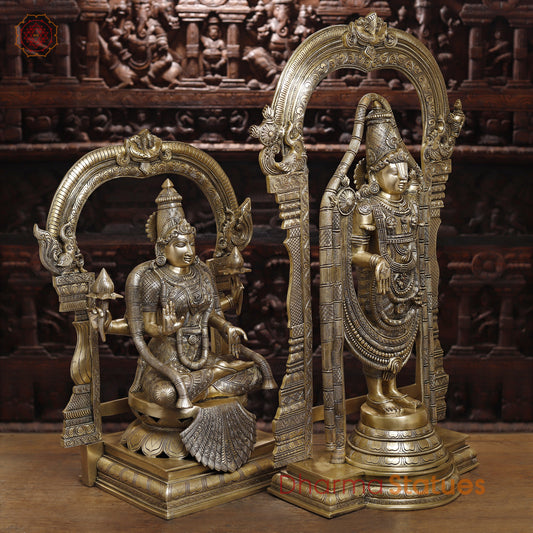Brass Lakshmi & Tirupati Balaji, Fine Golden Finish, 39.5"