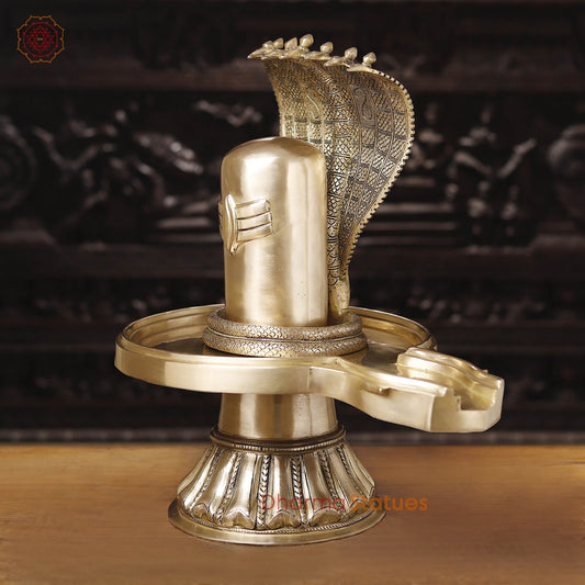 Brass Shiv Lingam Idol with Serpent, Eternal Purity and Divine Presence, Fine Golden Finish 22"