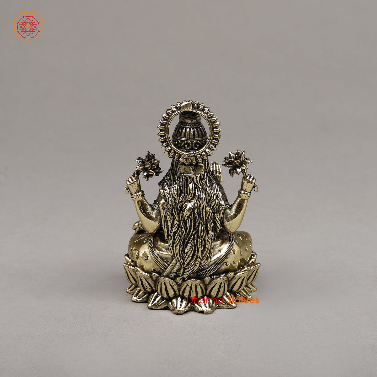 Brass Lakshmi, Seated on a Throne, Fine Gold Finish 4"
