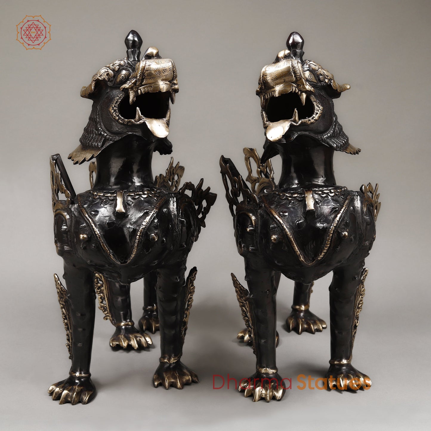 Brass Nepali Lion, Black Patina & Golden Finish, 22"
