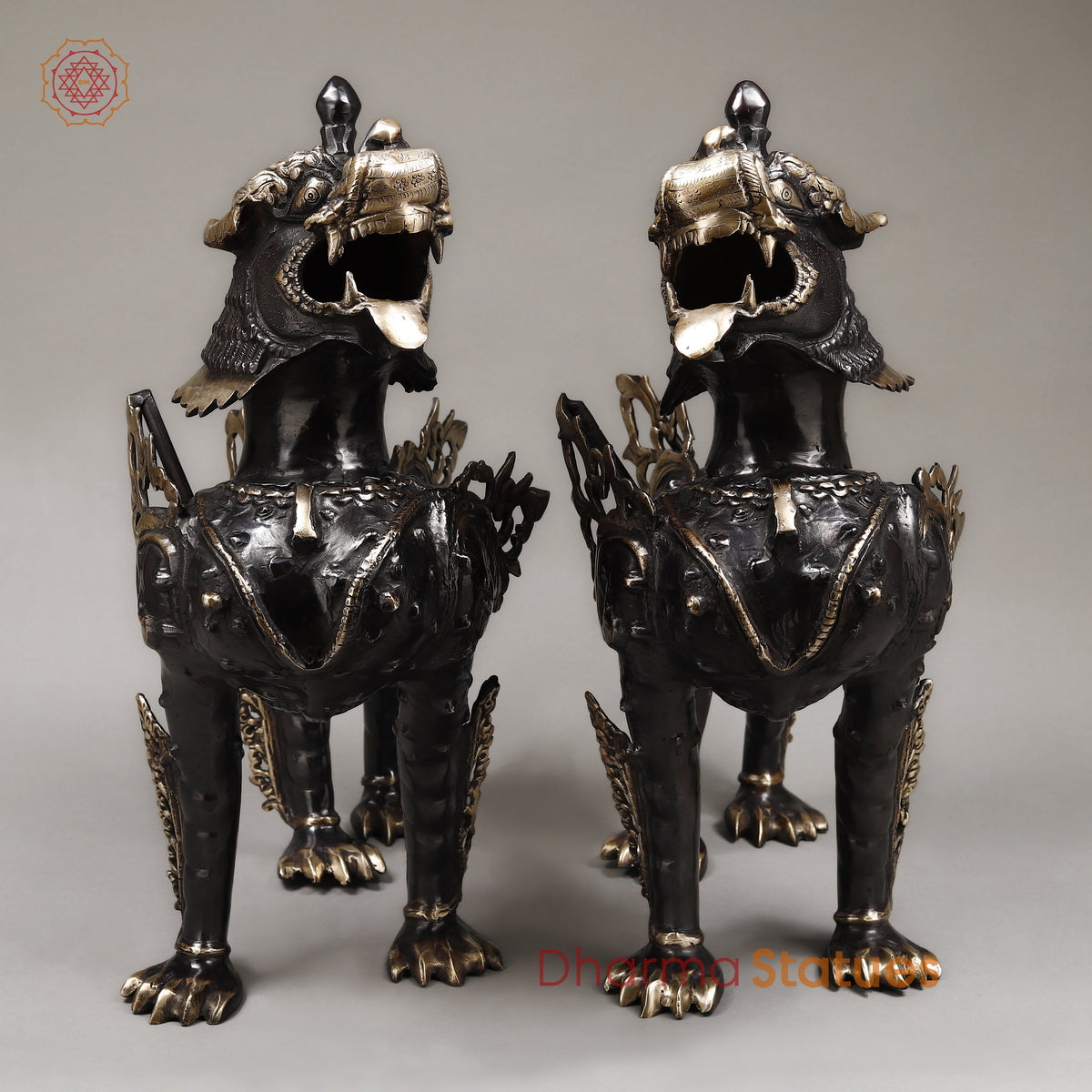 Brass Nepali Lion, Black Patina & Golden Finish, 22"