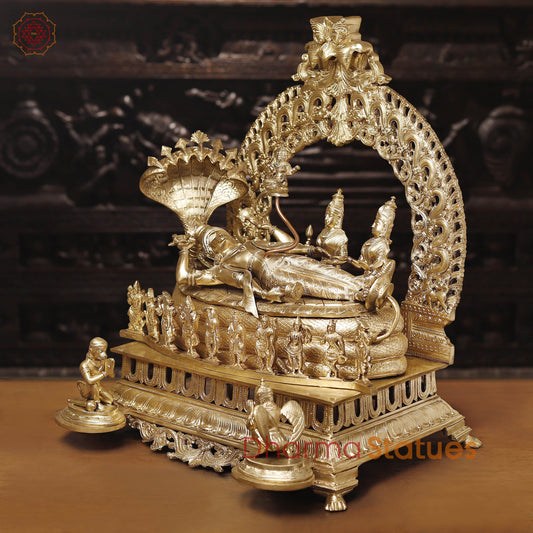 Bronze Vishnu Resting on Sheshnag Throne – Lakshmi, Brahma, and Dashavatar Ensemble, Fine Golden Finish, 26"