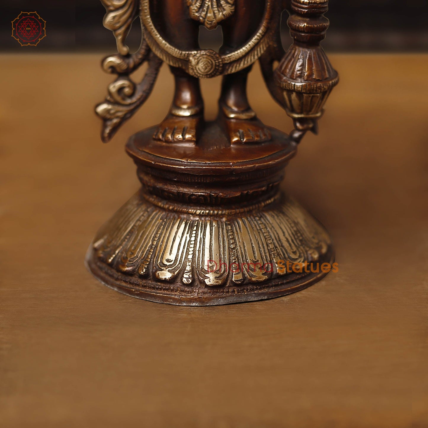 Brass Vishnu Standing On lotus, Antique Finish 12.5"