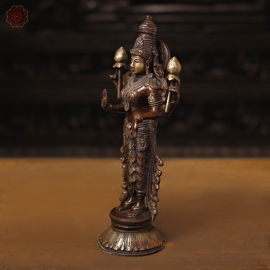 Brass Lakshmi Idol, Radiant Wealth Embodiment, Gold and Copper Finish. 12.5"