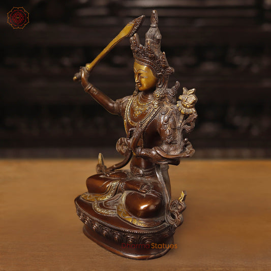 Brass Manjushree Seated, copper & Gold, 12.5"