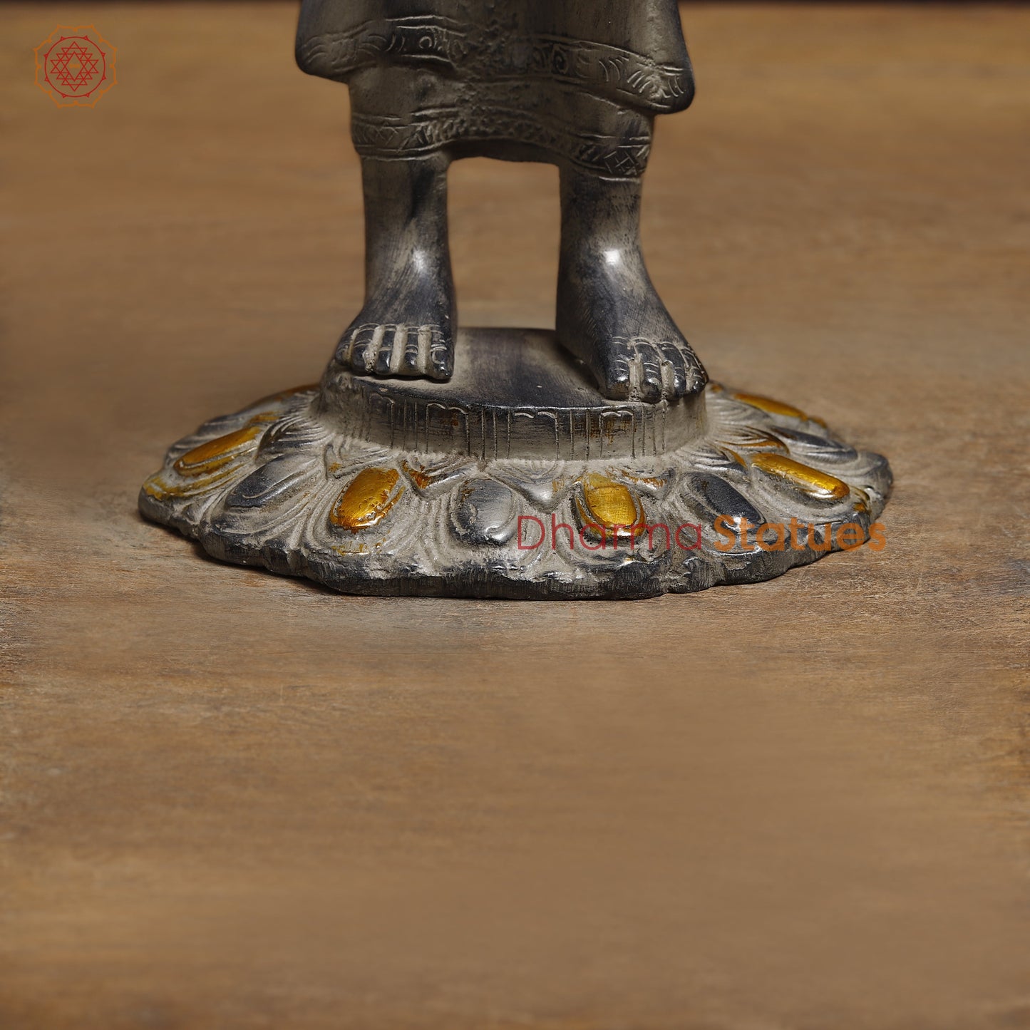 Brass Standing Thai Buddha, Grey & Golden Finish, 14"