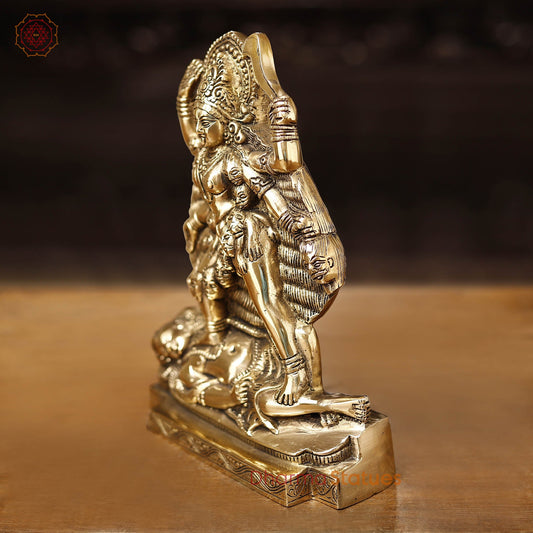 Brass Kali Statue- Handcrafted Goddess Kali, Golden Fine Work 9.5"