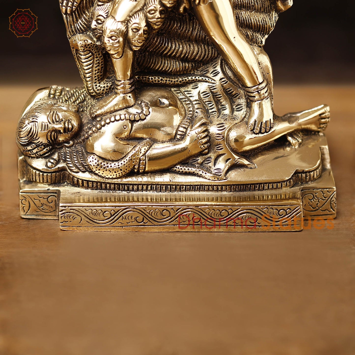 Brass Kali Statue- Handcrafted Goddess Kali, Golden Fine Work 9.5"