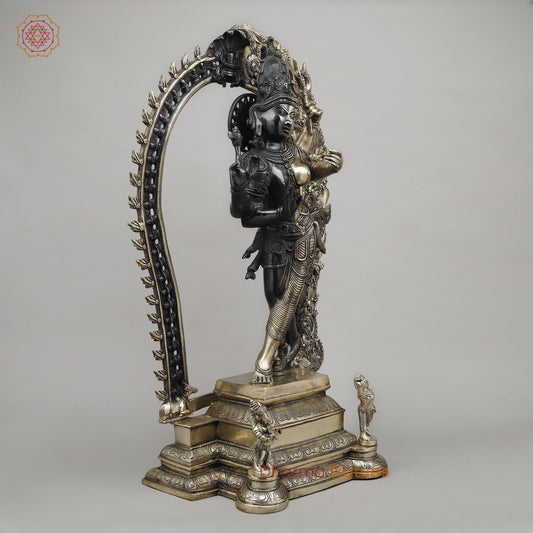 Brass Ardhanarishwara Standing with Frame, Shiv & Parvati as One, Deep Black & Smooth finish, 30"