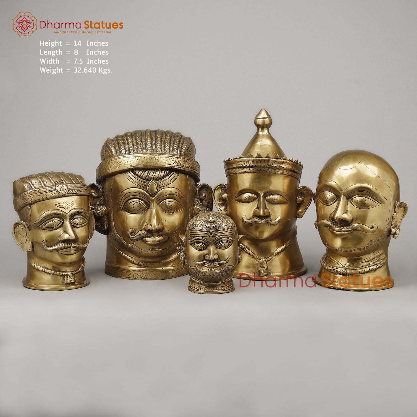Brass Shiva Head Mukhlingam With Crown, Butter Gold Finish, 14"