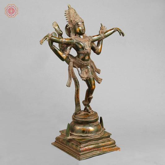 Brass Dancing shiva, Green Antique Patina 20”