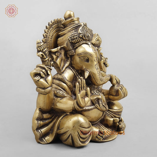 Brass Ganesh seated w/o Base, Antique finish 8”