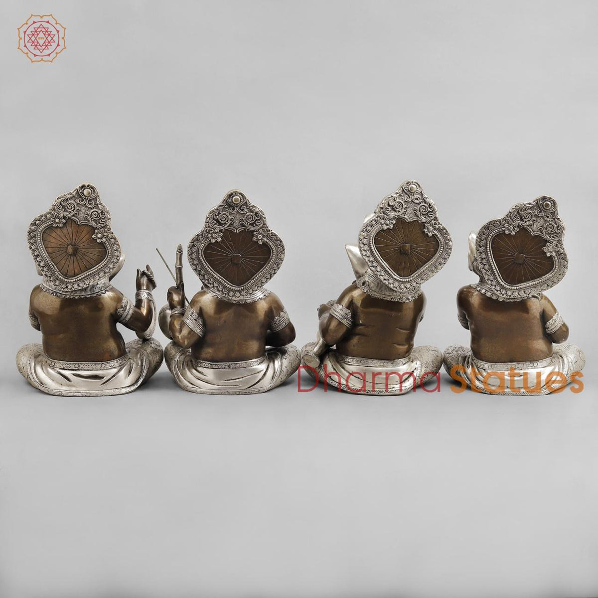 Brass Musician Ganesh , Silver copper finish 12”