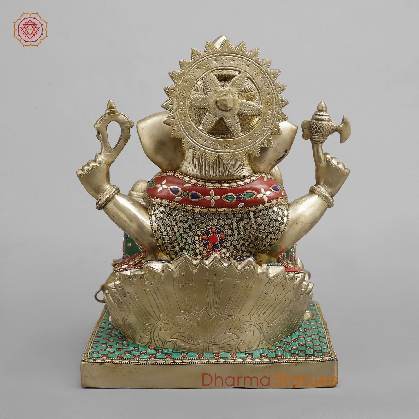 Brass Ganesh Seated fine, Stone work 14.5”