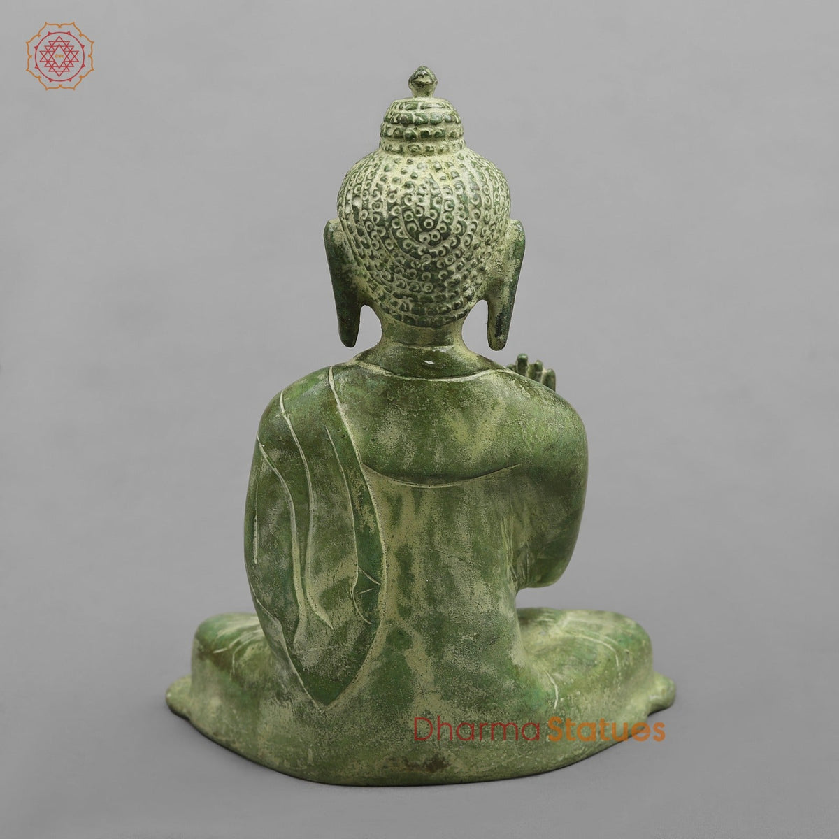 Brass Buddha Seated, Leaf Green Patina 6”
