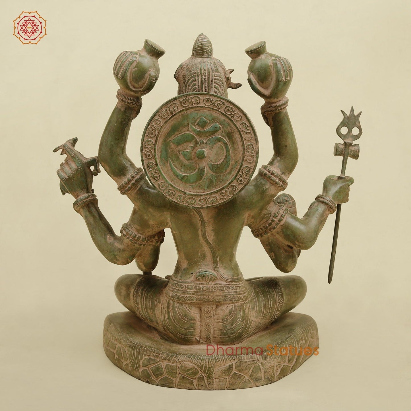 Brass Mahamritunjay Shiva Seated, Antique Green Finish 14”