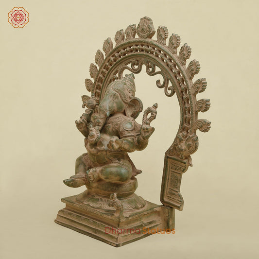 Brass Ganesh With Arch fine, Antique Green Finish 15”
