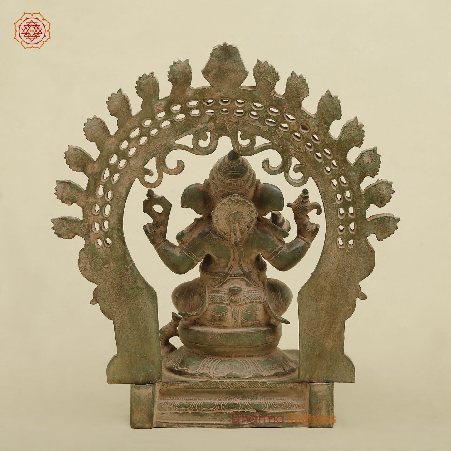 Brass Ganesh With Arch fine, Antique Green Finish 15”