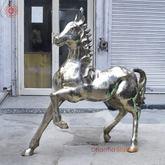 Brass Large Horse Running, Smooth Finish 60”