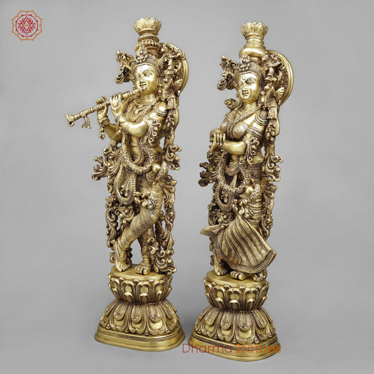 Brass Radha Krishna (Premium Quality), Fine Golden Finish 30”
