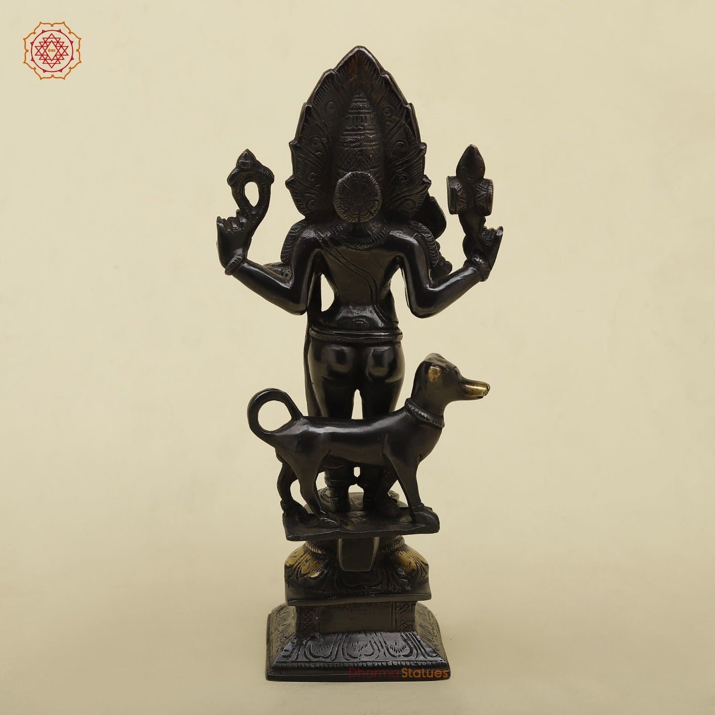 Brass Bhairo Standing Fine, Black and gold Finish 11”