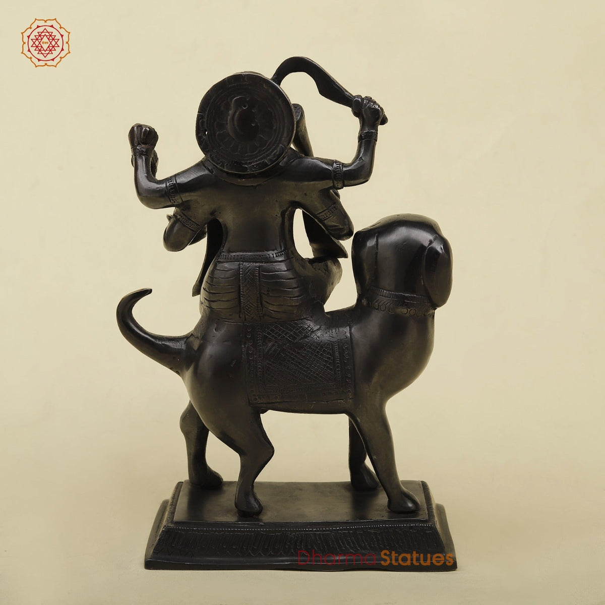 Brass Bhairav Seated Fine, Black and gold Finish 9.5”