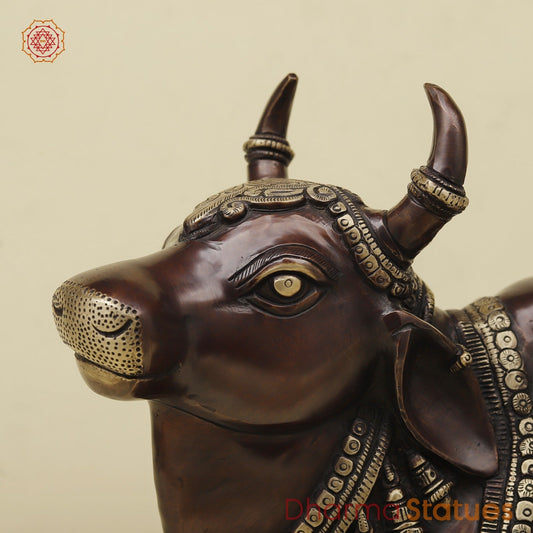 Brass Nanadi seated With Carving Fine, Copper Finish 13.5”