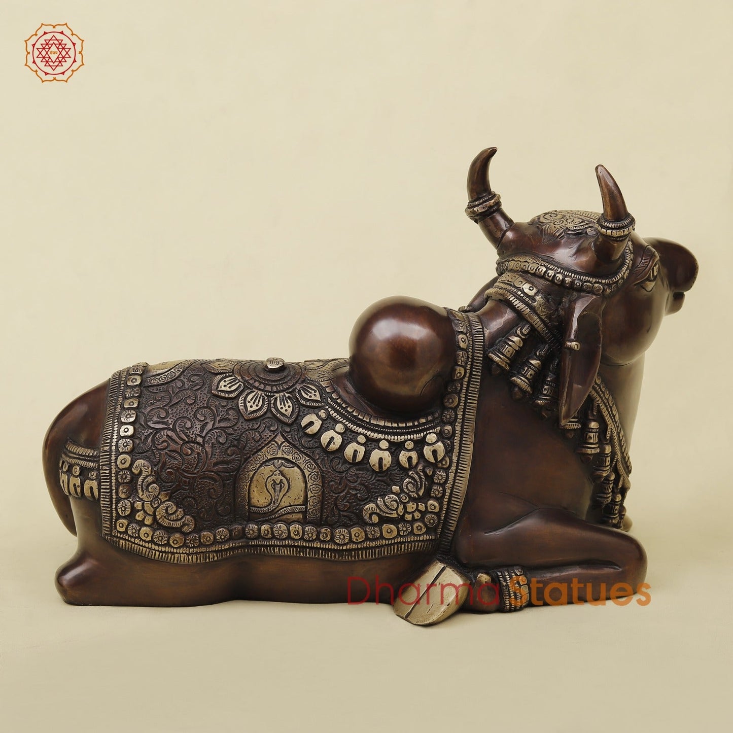 Brass Nanadi seated With Carving Fine, Copper Finish 13.5”