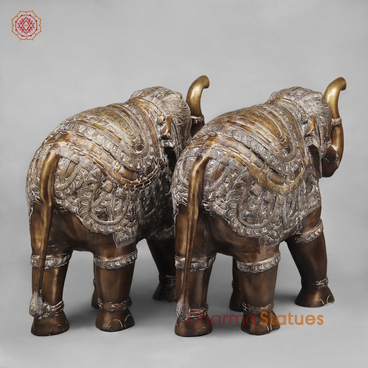 Brass Elephants Standing Fine, Antique finish 22”