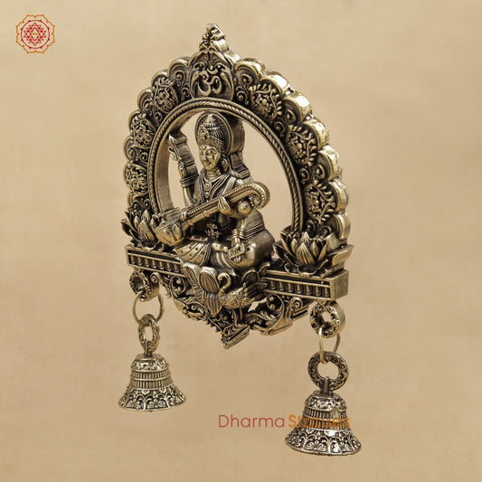 Brass Saraswati Wall Hanging With bells 6.5”