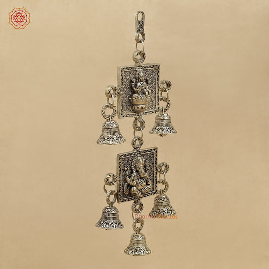 Brass Lakshmi Ganesh Wall Hanging With bells 9.5”