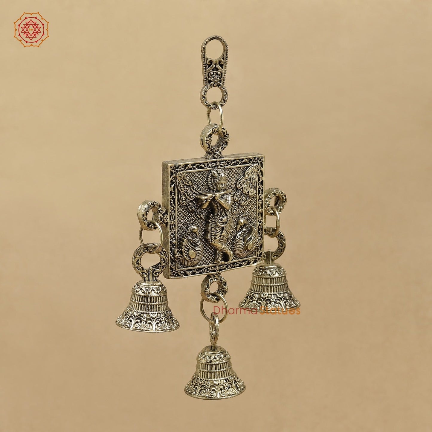 Brass Krishna Wall Hanging With bells 6.5”