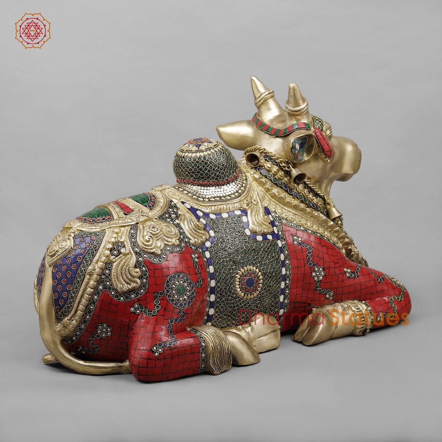 Brass Nandi Seated Fine with Bells , Exotic Red Stone work 22”