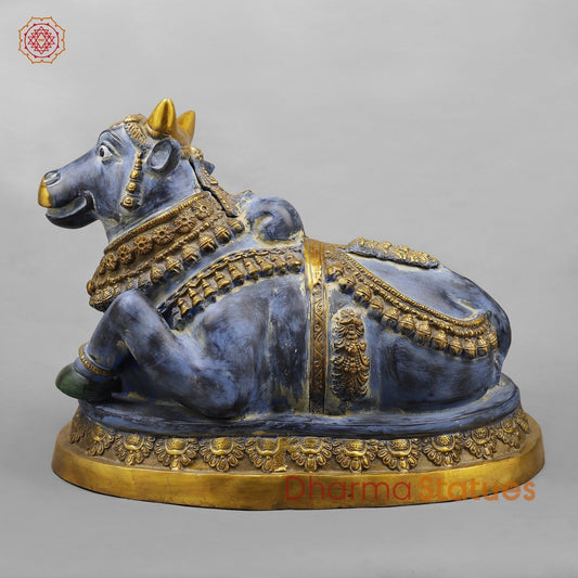 Brass Nandi Seated Fine, Antique Turquoise 22”